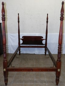 Antique Carved Mahogany Four Post Full Size Bed with Rails