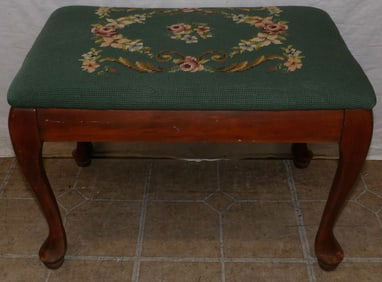 Mahogany & Needlepoint Top Queen Anne Style Bench