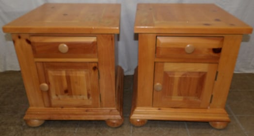 Pair of Pine Night Stands with Bun Feet