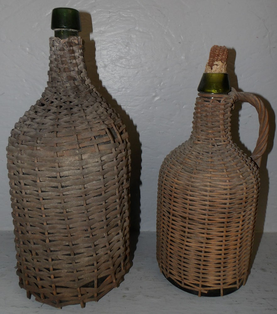 Two Antique Glass Wicker Wrapped Jugs (1 of 3)