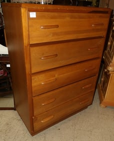 Mid Century Modern Five Drawer Oak Chest