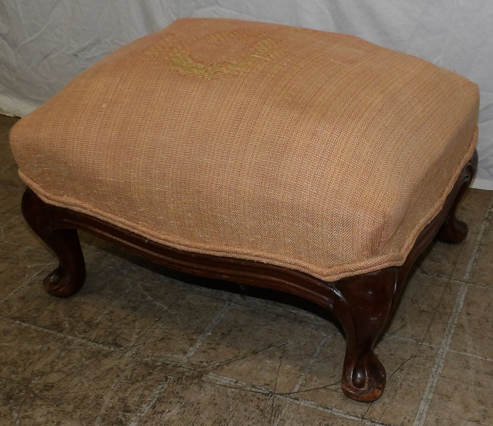 Carved Mahogany & Upholstered Top Ottoman (1 of 3)