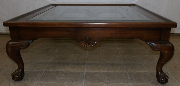 Cherry & Glass Top Cocktail Table with Ball & Claw Feet