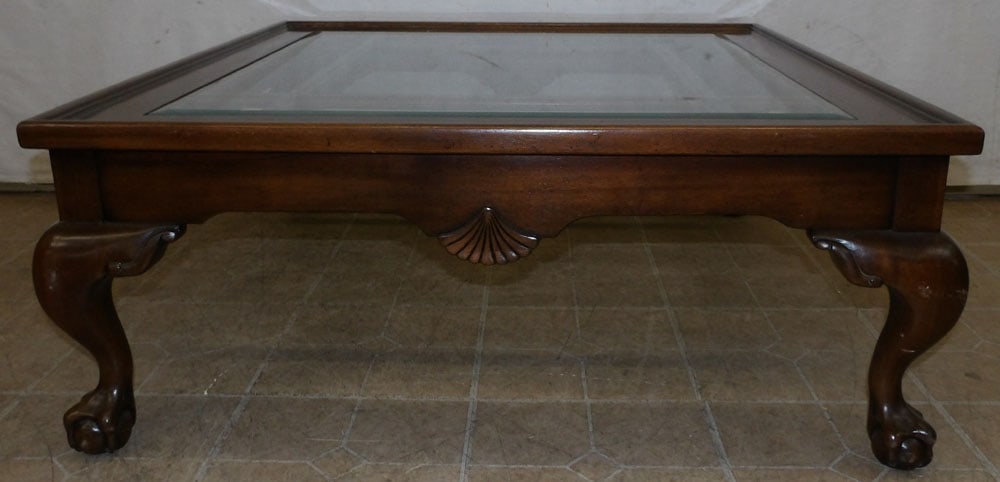 Cherry & Glass Top Cocktail Table with Ball & Claw Feet (1 of 3)