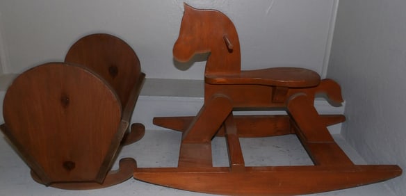 Pine Rocking Horse & Doll Cradle