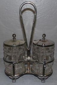 Silverplated & Glass Condiment Stand