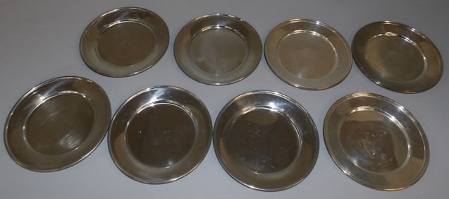Five Steiff Pewter Bread & Butter Plates & Three Silverplated Bread & Butter Plates