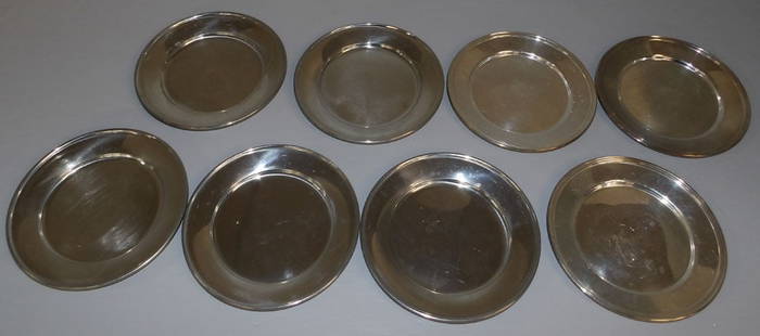 Five Steiff Pewter Bread & Butter Plates & Three Silverplated Bread & Butter Plates: Five Steiff Pewter Bread & Butter Plates & Three Silverplated Bread & Butter Plates . Up to 6 1/4" Dia. ALL DESCRIPTIONS AND ANY CONDITION STATEMENT GIVEN BY LANGSTON AUCTION GALLERY ARE STRICTLY OPIN
