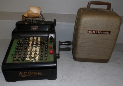 Vintage Bell & Howell Projector & Vintage Adding Machine by Allen Calculators