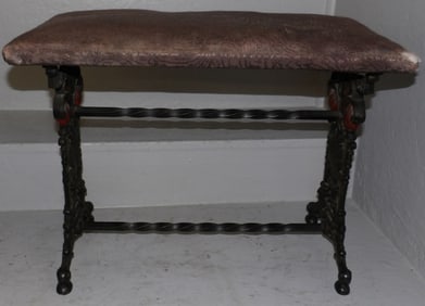 Antique Cast Iron Base Upholstered Top Bench