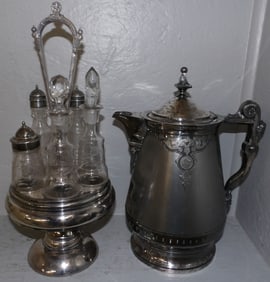 Silverplated Victorian Water Pitcher & Condiment Stand