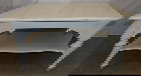 Painted Wood Cocktail Table: Painted Wood Cocktail Table . 20 1/2" H 41 1/2" W 42" D ALL DESCRIPTIONS AND ANY CONDITION STATEMENT GIVEN BY LANGSTON AUCTION GALLERY ARE STRICTLY OPINIONS AND LANGSTON'S SHALL HAVE NO RESPONSIBILITY
