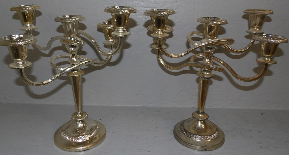 Pair of Silverplated Five Light Candelabras (1 of 3)