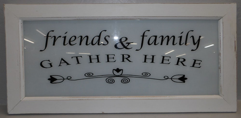 Painted Wood & Glass Sign: Painted Wood & Glass Sign. 16" x 33 3/4" ALL DESCRIPTIONS AND ANY CONDITION STATEMENT GIVEN BY LANGSTON AUCTION GALLERY ARE STRICTLY OPINIONS AND LANGSTON'S SHALL HAVE NO RESPONSIBILITY FOR ERRORS OR 