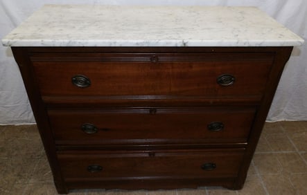 Antique Walnut Victorian Three Drawer Marble Top Chest