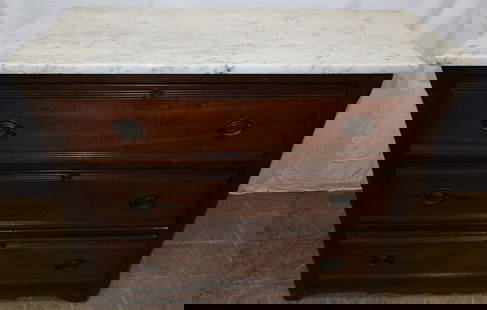Antique Walnut Victorian Three Drawer Marble Top Chest: Antique Walnut Victorian Three Drawer Marble Top Chest . 32 1/2" H 38 1/4" W 16 1/2" D ALL DESCRIPTIONS AND ANY CONDITION STATEMENT GIVEN BY LANGSTON AUCTION GALLERY ARE STRICTLY OPINIONS AND LANGSTON