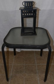 Metal & Glass Outdoor Table & Candle Lantern