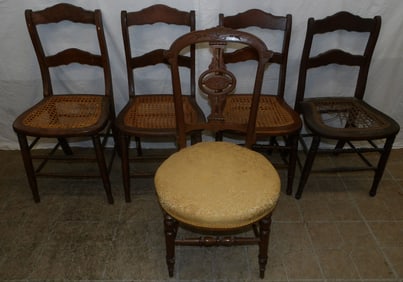 Lot of Five Antique Walnut Victorian Chairs