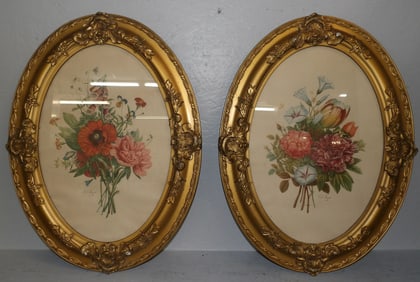 Pair of Antique Gilded Frame Prints