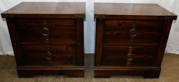 Pair of Pine & Metal Bound Two Drawer Night Stands