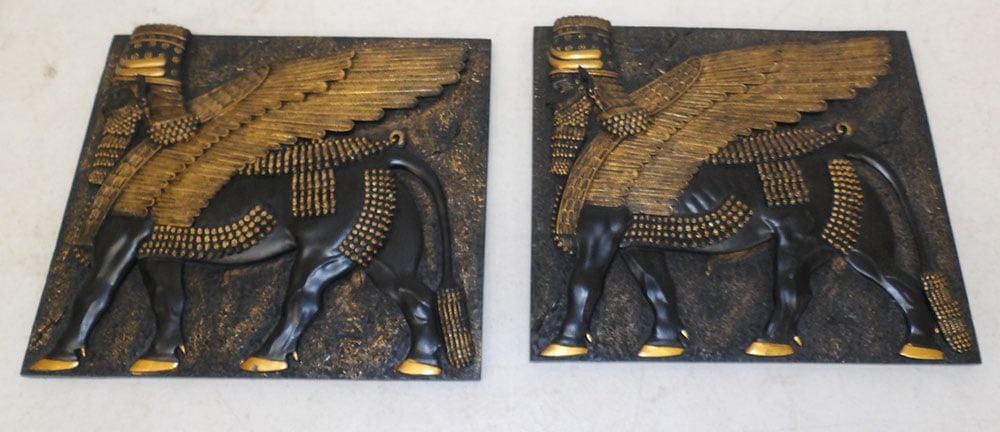 Pair of Painted Resin Plaques: Pair of Painted Resin Plaques . 8 1/2" x 10" ALL DESCRIPTIONS AND ANY CONDITION STATEMENT GIVEN BY LANGSTON AUCTION GALLERY ARE STRICTLY OPINIONS AND LANGSTON'S SHALL HAVE NO RESPONSIBILITY FOR ERRORS