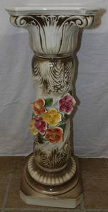 Painted Porcelain Capodimonte Pedestal: Painted Porcelain Capodimonte Pedestal . 27 3/4" H 10" Dia. ALL DESCRIPTIONS AND ANY CONDITION STATEMENT GIVEN BY LANGSTON AUCTION GALLERY ARE STRICTLY OPINIONS AND LANGSTON'S SHALL HAVE NO RESPONSIBI
