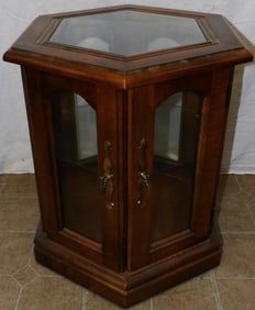 Cherry & Glass Hexagon Shaped Cabinet