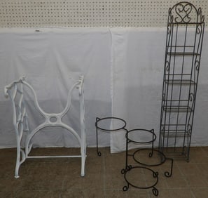 Antique Painted Cast Iron Table Base, Metal Stand, & Metal Shelf