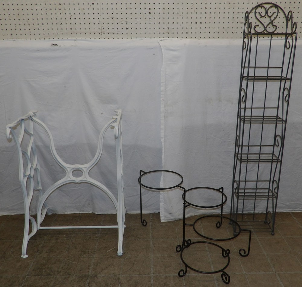 Antique Painted Cast Iron Table Base, Metal Stand, & Metal Shelf (1 of 4)