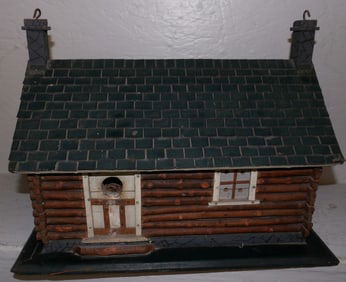 Painted Wood Log Cabin Hanging Bird House