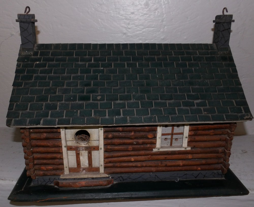 Painted Wood Log Cabin Hanging Bird House (1 of 3)