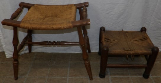 Two Walnut Rush Top Stools