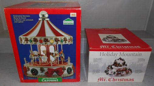 Holiday Mountain & 16" Christmas Carousel in Original Boxes