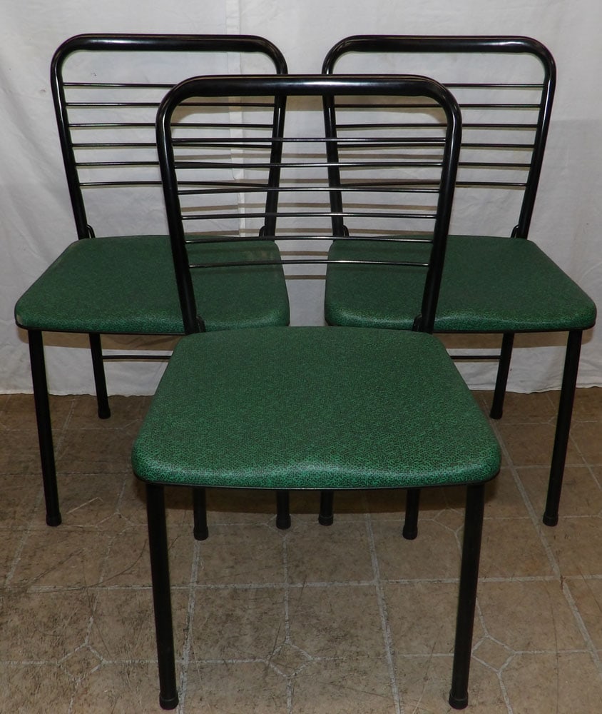 Three Metal Side Chairs: Three Metal Side Chairs . Up to 34" H 17" W 15" D ALL DESCRIPTIONS AND ANY CONDITION STATEMENT GIVEN BY LANGSTON AUCTION GALLERY ARE STRICTLY OPINIONS AND LANGSTON'S SHALL HAVE NO RESPONSIBILITY FOR E