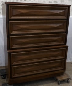 Mid Century Modern Walnut Five Drawer Chest