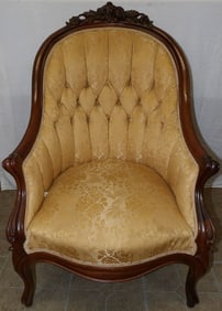 Carved Walnut Victorian Upholstered Tub Chair