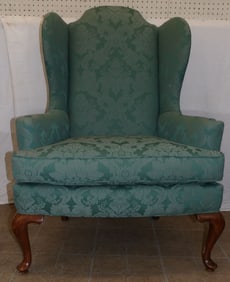 Cherry & Upholstered Wing Back Queen Anne Style Chair
