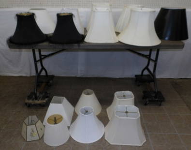 Lot of Lamp Shades: Lot of Lamp Shades . Up to 13" H 18" Dia. ALL DESCRIPTIONS AND ANY CONDITION STATEMENT GIVEN BY LANGSTON AUCTION GALLERY ARE STRICTLY OPINIONS AND LANGSTON'S SHALL HAVE NO RESPONSIBILITY FOR ERRORS OR