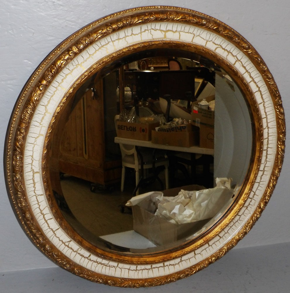 Round Ornate Frame Distress Painted & Gilded Bevel Edge Mirror (1 of 2)
