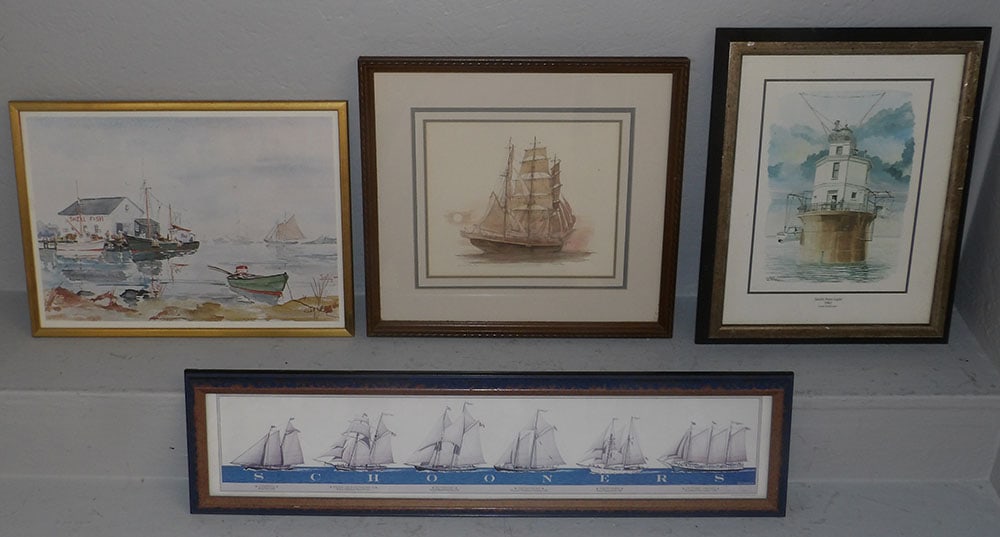 Lot of Four Framed Nautical Prints, Three of Clipper Ships or Schooners (1 of 9)