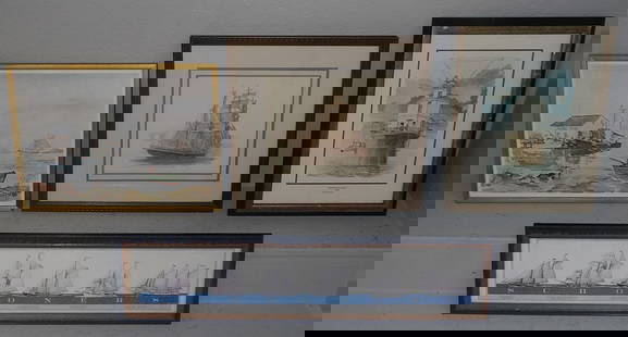 Lot of Four Framed Nautical Prints, Three of Clipper Ships or Schooners: Lot of Four Framed Nautical Prints, Three of Clipper Ships or Schooners. Up to 7 3/4" x 31" ALL DESCRIPTIONS AND ANY CONDITION STATEMENT GIVEN BY LANGSTON AUCTION GALLERY ARE STRICTLY OPINIONS AND LAN