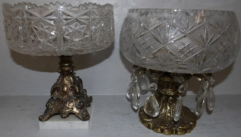 Cut Glass & Gilded Metal Compote & Press Glass Gilded Metal Compote