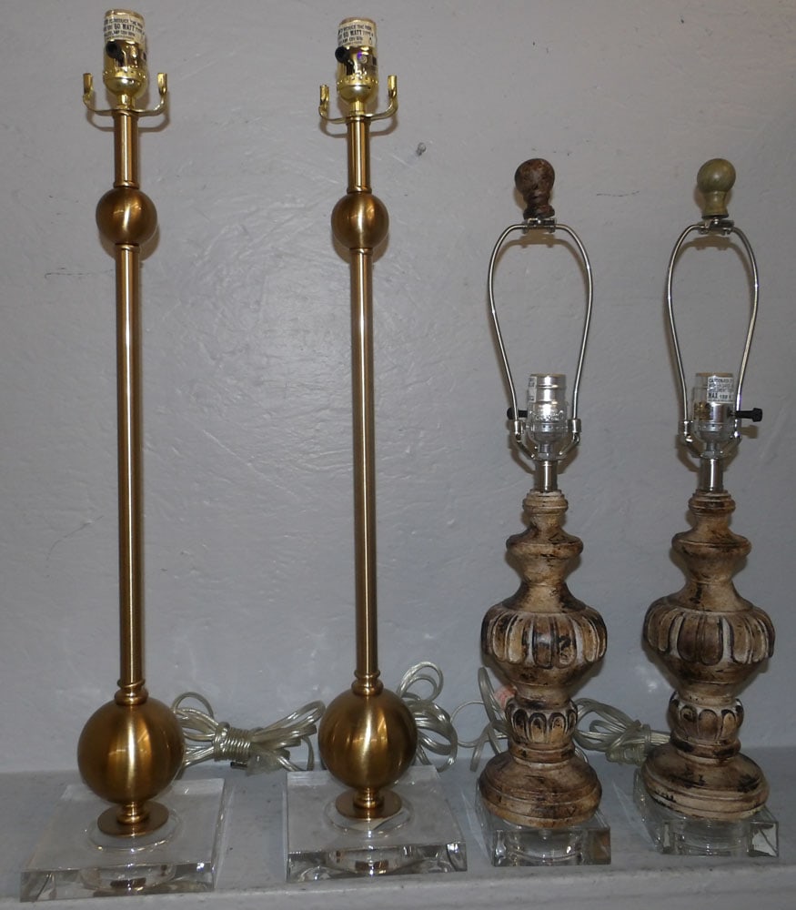 Two Pair of Modern Lamps: Two Pair of Modern Lamps . Up to 27 3/4" H 6" Dia. ALL DESCRIPTIONS AND ANY CONDITION STATEMENT GIVEN BY LANGSTON AUCTION GALLERY ARE STRICTLY OPINIONS AND LANGSTON'S SHALL HAVE NO RESPONSIBILITY FOR