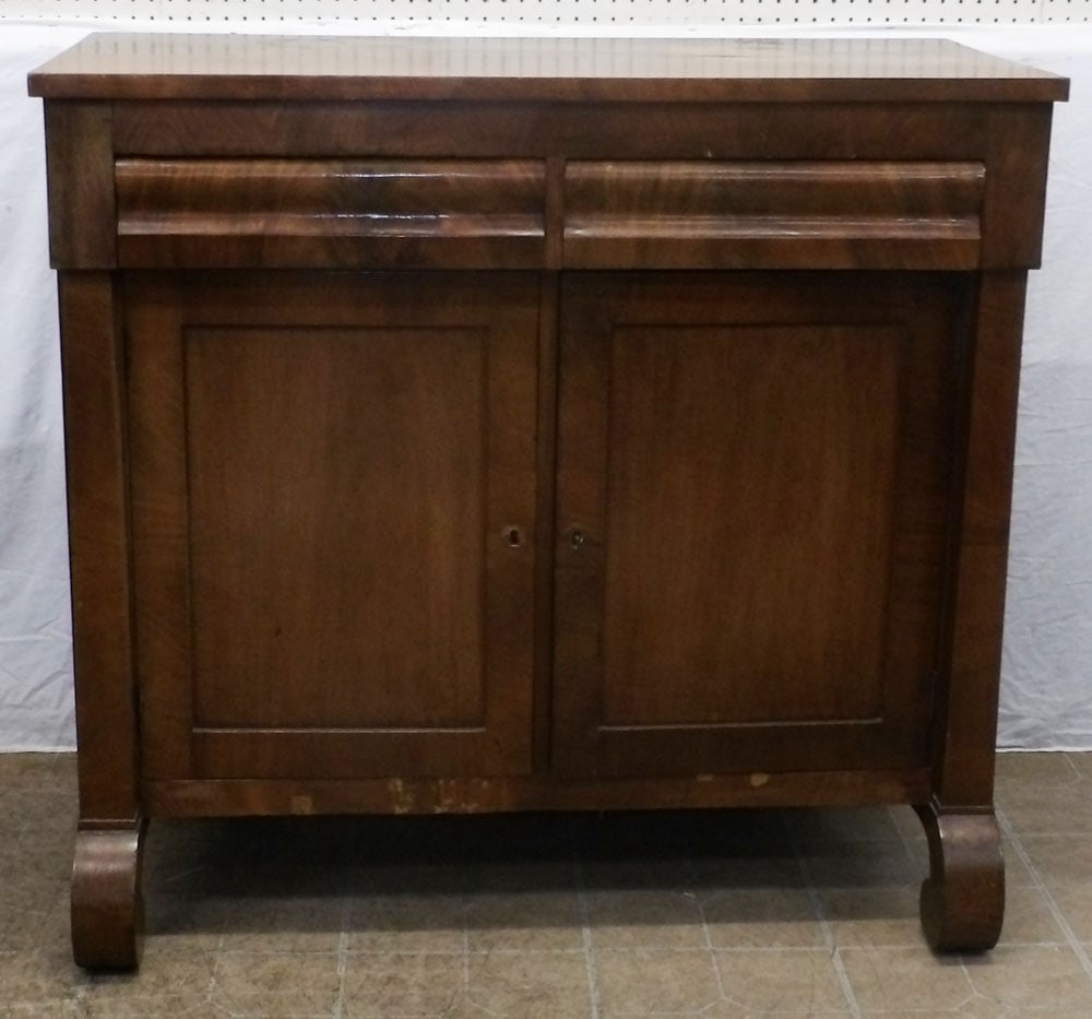 19th Century Empire Mahogany Sideboard: 19th Century Empire Mahogany Sideboard. 42 1/2" H 45 1/4" W 21 1/4" D ALL DESCRIPTIONS AND ANY CONDITION STATEMENT GIVEN BY LANGSTON AUCTION GALLERY ARE STRICTLY OPINIONS AND LANGSTON'S SHALL HAVE NO 