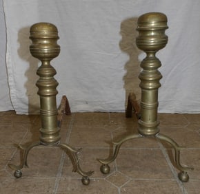 Pair of Antique Brass Andirons