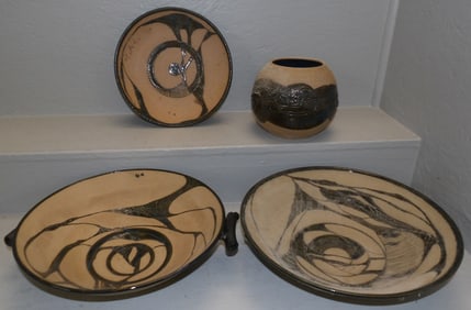 Four Signed Art Pottery Items, (Three Bowls & One Vase)
