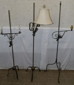 Three Painted Wrought Iron Floor Lamps