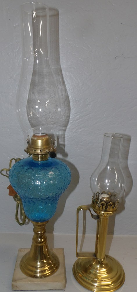 Antique Oil Lamp & Antique Brass Candlestick (1 of 4)