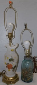 Painted Glass Lamp & Caning Jar Made Into Lamp