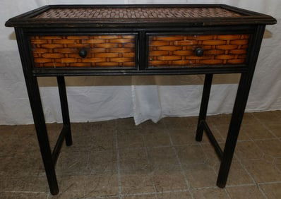 Painted Rattan Two Drawer Console